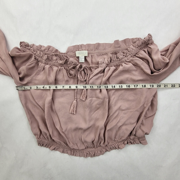 Forever 21 Gingham Off The Shoulder Crop Top Ling Sleeve Pink Size XL - Picture 7 of 8